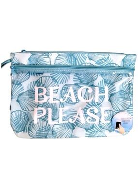 SOL MATE ‘Beach Please’ Swim Suit Sack with 2  Pockets in Teal/White Shell Print